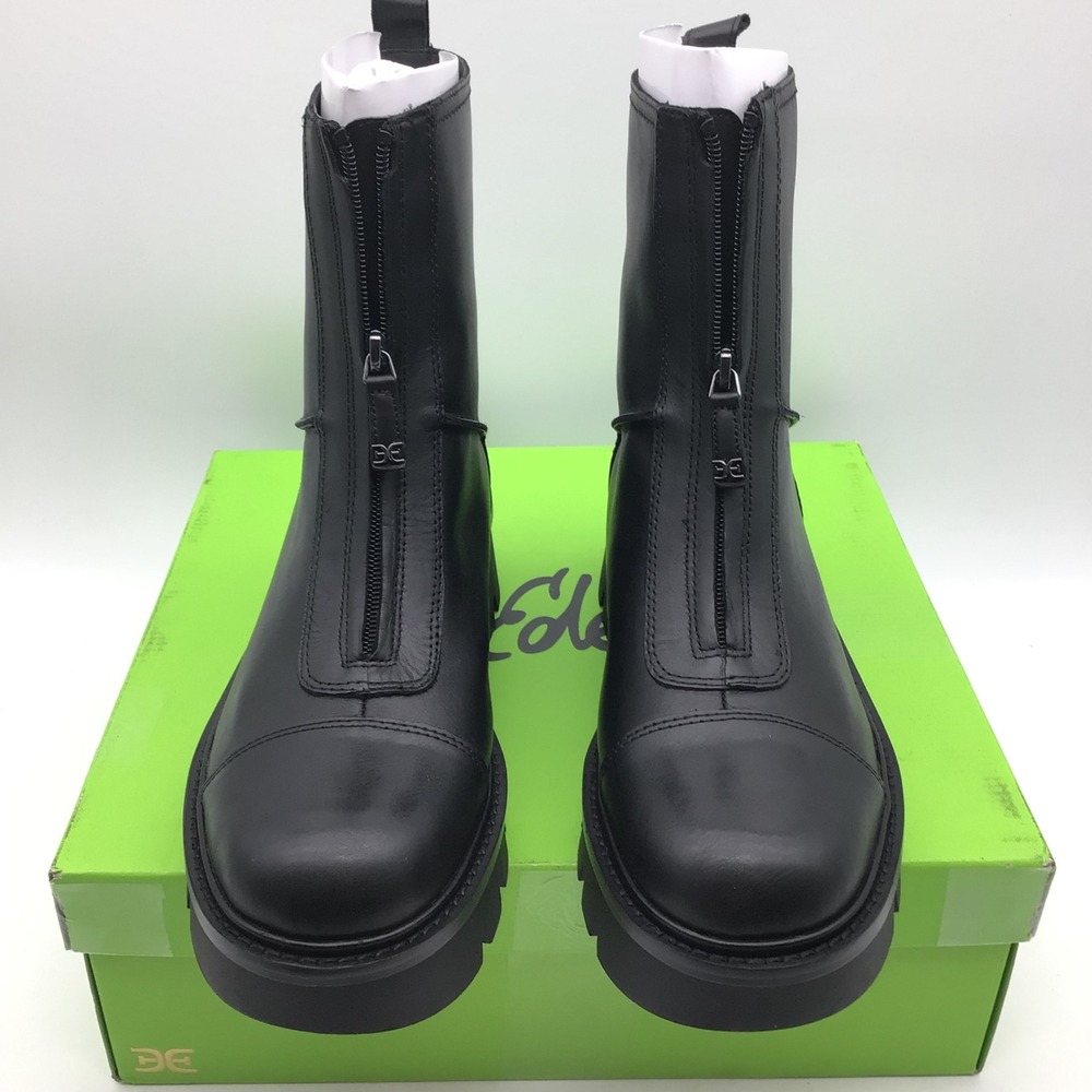 Sam Edelman Cooper Black Leather Front Zip Lug Sole Boots Womens Size 10 M NEW - Picture 4 of 7